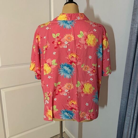 Elizabeth by Liz Claiborne Pink Hawaiian Button Down Short Sleeve Top 18 - Picture 3 of 4